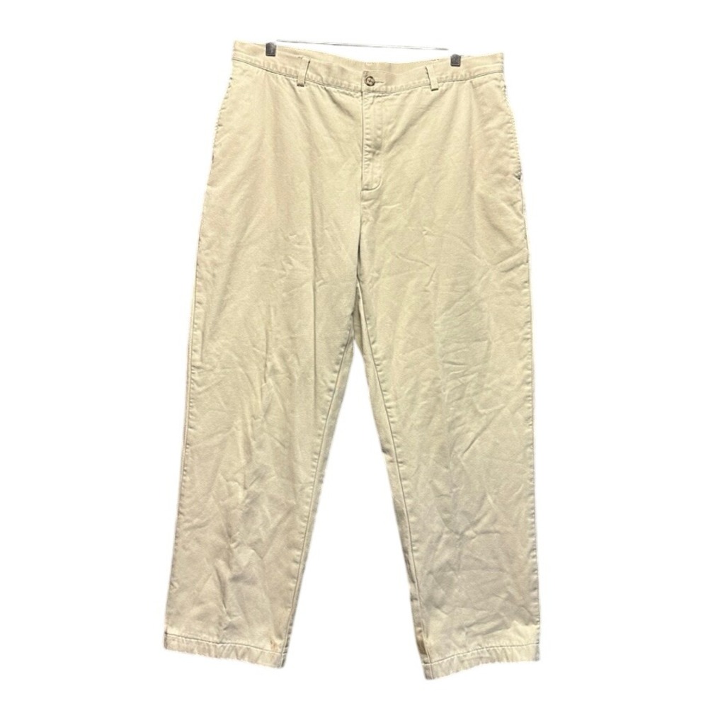 LL Bean Natural Fit Flannel Lined Chinos Mens 38 Khaki Plaid Lining Pants
